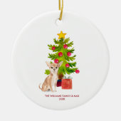 チワホアドッグパーソナライズされたクリスマス セラミックオーナメント (正面)