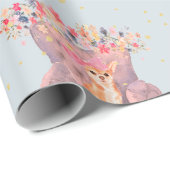 チワホアドッグフローラピンクブルー金ゴールドスポット ラッピングペーパー (ロールコーナー)