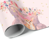 チワホアドッグフローラピンク金ゴールドスポット ラッピングペーパー (ロールコーナー)