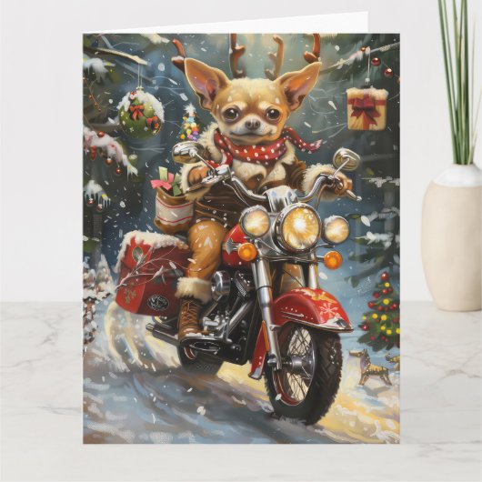 チワホアドッグ乗馬オートバイクリスマス カード (正面)
