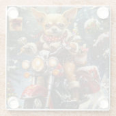 チワホアドッグ乗馬オートバイクリスマス ガラスコースター (裏面)