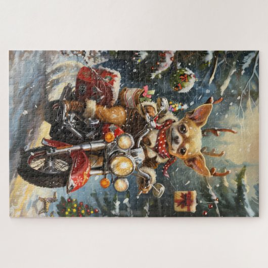 チワホアドッグ乗馬オートバイクリスマス ジグソーパズル (横)