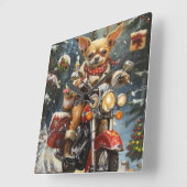 チワホアドッグ乗馬オートバイクリスマス スクエア壁時計 (傾斜)