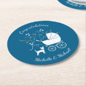 チワホアドッグ赤ちゃんシャワー ラウンドペーパーコースター (アングル)