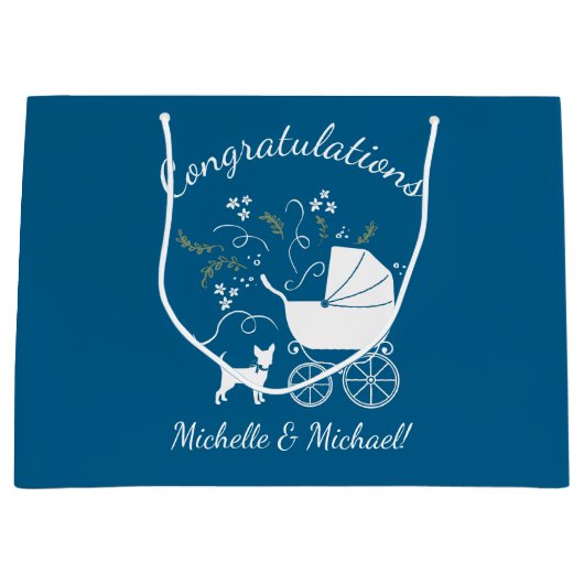 チワホアドッグ赤ちゃんシャワー ラージペーパーバッグ (正面)