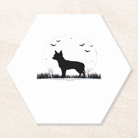 チワホアドッグ – ハロウィンムーンシルエットクラシック ペーパーコースター (正面)