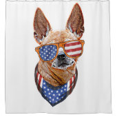 チワホアドッグUSAアメリカ独立7月4日 シャワーカーテン (正面)
