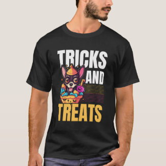 チワホアハロウィーンパピートリックまたはトリートド不気味ド Tシャツ