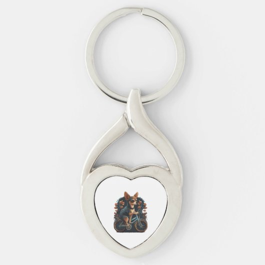 チワホアバイクサイクリックスドッグサイクリング キーホルダー (正面)