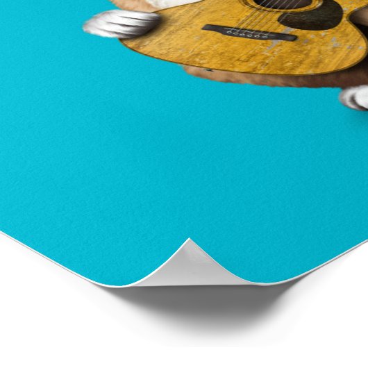 チワホアパピードッグ遊の古いアコースティックギター ポスター (角)