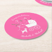 チワホアベビーシャワーピンクガールドッグ ラウンドペーパーコースター (アングル)