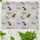 チワホアボーンズとポーズグレーキッチンタオル キッチンタオル (折り畳み)