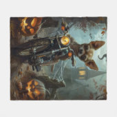 チワホアライディングオートバイハロウィンホラー フリースブランケット (正面(横))