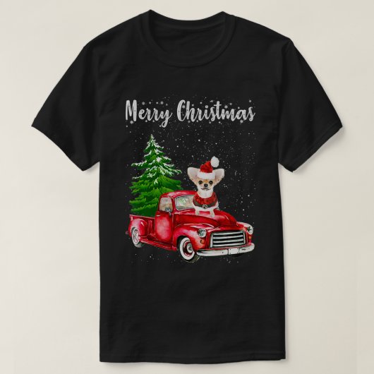 チワホアライディングレッドトラックメリークリスマスドッグ値リスト Tシャツ (デザイン正面)