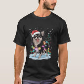 チワホアロングヘアドッグクリスマスライトクリスマスパパ Tシャツ (正面)