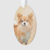 チワホアロングヘアドッグ絵を描ズオリジナルアート オーナメント (正面)