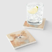 チワホアロングヘアドッグ絵を描ズオリジナルアート ストーンコースター (横)