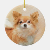 チワホアロングヘアドッグ絵を描ズオリジナルアート セラミックオーナメント (裏面)