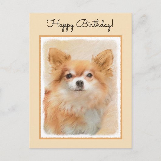 チワホアロングヘアドッグ絵を描ズオリジナルアート ポストカード (正面)
