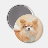 チワホアロングヘアドッグ絵を描ズオリジナルアート マグネット (正面/裏面)
