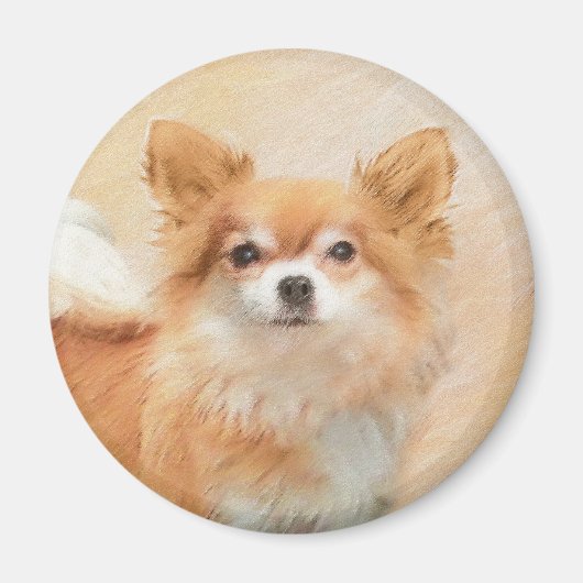 チワホアロングヘアドッグ絵を描ズオリジナルアート マグネット (正面)