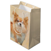 チワホアロングヘアドッグ絵を描ズオリジナルアート ミディアムペーパーバッグ (正面アングル)