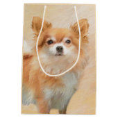 チワホアロングヘアドッグ絵を描ズオリジナルアート ミディアムペーパーバッグ (裏面)