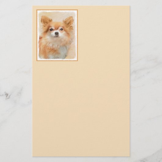 チワホアロングヘアドッグ絵を描ズオリジナルアート 便箋 (正面)