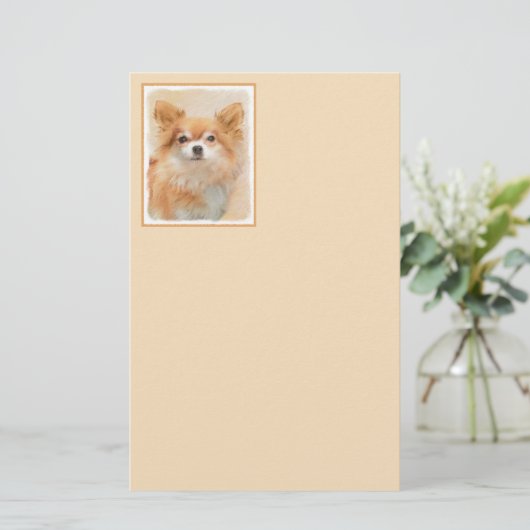 チワホアロングヘアドッグ絵を描ズオリジナルアート 便箋 (スタンド正面)
