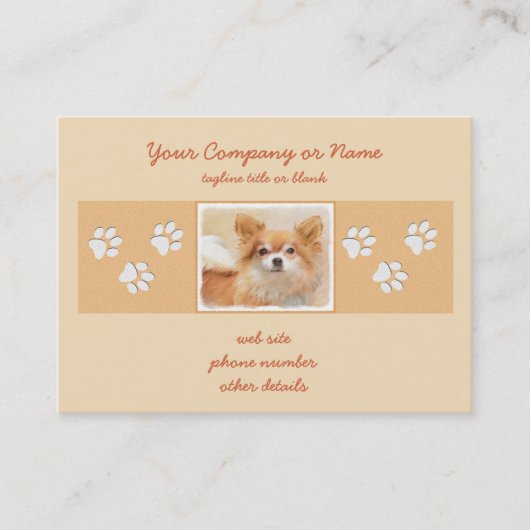 チワホアロングヘアドッグ絵を描ズオリジナルアート 名刺 (正面)