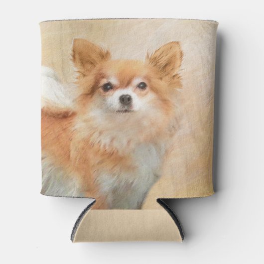 チワホアロングヘアドッグ絵を描ズオリジナルアート 缶クーラー (正面)