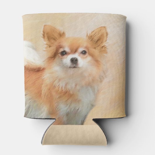 チワホアロングヘアドッグ絵を描ズオリジナルアート 缶クーラー (裏面)