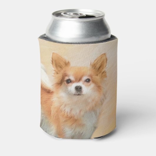 チワホアロングヘアドッグ絵を描ズオリジナルアート 缶クーラー (缶裏面)