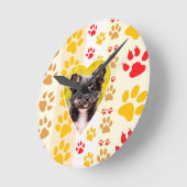 チワホワハートポープリントズ ラウンド壁時計 (傾斜)