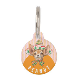 チワワおもしろいカワイピンクオレンジ帽の犬 ペット　ネームタグ