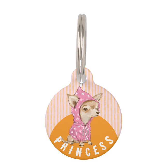 チワワおもしろいカワイピンクオレンジ犬 ペット　ネームタグ (正面)