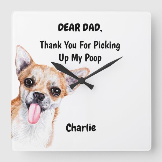 チワワおもしろいパパ水彩イヌアート スクエア壁時計 (正面)