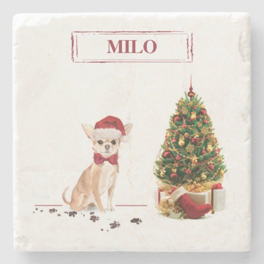 チワワおもしろいーのクリスマスドッグ ストーンコースター (正面)