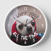 チワワかわいいウーフユウフ愛バレンタインカスタム文字 壁時計 (正面)