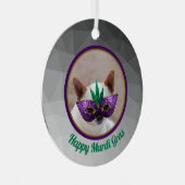 チワワかわいいハッピーマルディグラスパークリーのマスクフォト メタルオーナメント (正面右)