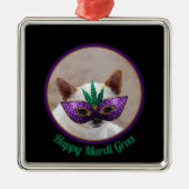 チワワかわいいハッピーマルディグラスパークリーのマスクフォト メタルオーナメント (正面)