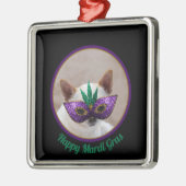 チワワかわいいハッピーマルディグラスパークリーのマスクフォト メタルオーナメント (左)