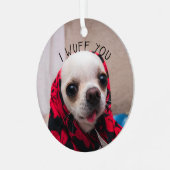 チワワかわいい私はあなたがバレンタインを愛することを願う メタルオーナメント (正面左)