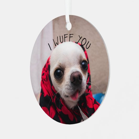 チワワかわいい私はあなたがバレンタインを愛することを願う メタルオーナメント (正面左)