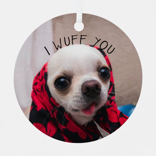 チワワかわいい私はあなたがバレンタインを愛することを願う メタルオーナメント (正面)