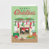 チワワがサンタが煙突を降りてくるのをスパイ シーズンカード (正面)