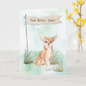 チワワが手術後に元気になる応援メッセージを犬に送る カード (黄色い花)