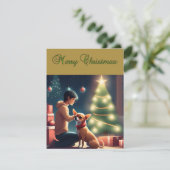 チワワとクリスマス・ツリー・カード前の少年 シーズンカード (スタンド正面)