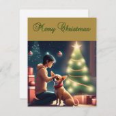 チワワとクリスマス・ツリー・カード前の少年 シーズンカード (正面/裏面)