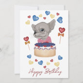 チワワとピンクの弓。ハッピーバースデー シーズンカード (正面)